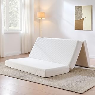 6-Inch Queen Tri-Fold Memory Foam Mattress, Foldable Guest Bed with Washable Cover, Space-Saving Mattress for Murphy Bed, Home Use, White