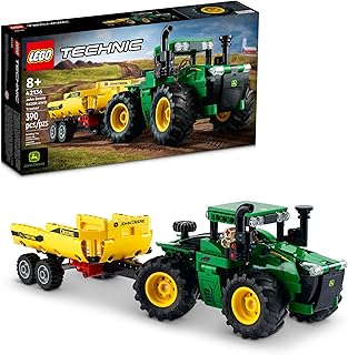 Technic John Deere 9620R 4WD Tractor Toy 42136 Building Toy - Collectible Model with Trailer, Featuring Realistic Details, Construction Farm Toy for Kids Ages 8+