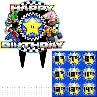 Marios Kart Cake Topper Customize Age for Bros Birthday Party