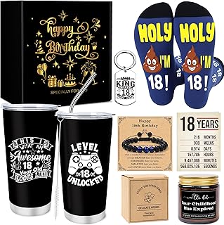 Keluna 18th Birthday Gifts for Boy, Funny Gift Set for 18 Year Old Boys with Tumbler, Socks, Bracelet, Keychain, Card Humorous Present for Son, Nephew, Grandson Turning 18 Christmas Holiday