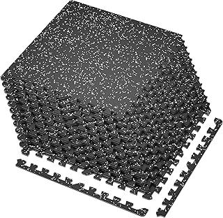 SUPERJARE 0.4'' Thick 12 Pcs 48 Sq Ft Rubber Top Exercise Equipment Mats, High Density EVA Foam Mats with Rubber Top, Interlocking Gym Flooring for Home Gym, Protective Workout Mat, Black/Grey