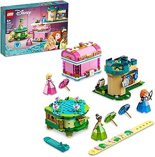 Disney Princess Aurora, Merida & Tiana’s Enchanted Creations 43203 Diamond Dress Set with 2 Buildable Jewelry Boxes, Pencil Holder, DOTS Bracelet and Mini-Dolls