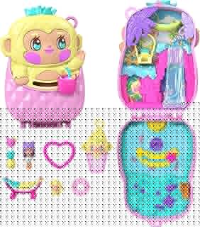 Dolls and Playset, Pineapple Monkey Compact, Travel Toy with 1 Micro Doll, Pet, Hammock, Fruit Themed Accessories