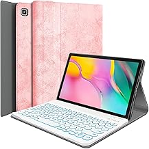 Backlit Keyboard Case for Samsung Galaxy Tab A 10.1" 2019, 7 Colors Backlight Magnetically Detachable Wireless Keyboard & PU Folio Stand Cover Case for SM-T510, SM-T515, SM-T517 Tablet (Pink)