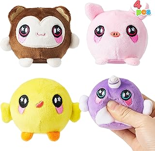JOYIN 4 Pcs Squishy Plush Animal Toys, Fast-Rebound Squeeze Fidget Plushies for Stress Relief, Kawaii , Kids Adults, Birthday Gifts, Party Favors, Classroom Prizes for Boys Girls