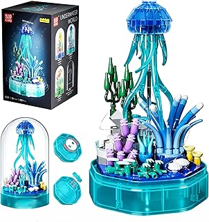 Sea Creature Collections Jellyfish Building Sets with Seaweed and Coral, 10101 Sea Animal Building Kits for Adults and Kid Boys Girls 8 9 10, 405 PCS Natural Style Ocean STEM Toy Music Box with Lights