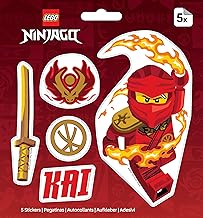 LEGO Ninjago Sticker - Kai (53849), PET Material, 5 Stickers, 1 Sheet, for Water Bottle, Laptop, Notebook
