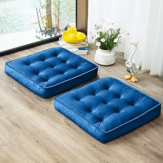 1 MIDDLE ONE Floor Pillow Set of 2, Memory Foam Meditation Cushion, Floor Cushions for Adults Sitting, Large Square Seat Cushions for Yoga, Couch, Sofa, Kids, Living Room, 20x20 Inch (Navy Blue)
