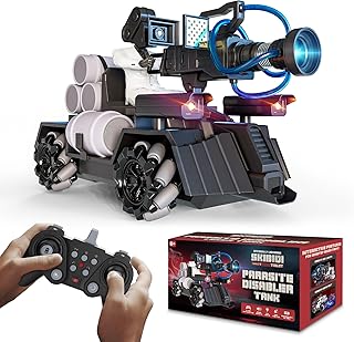 Officially Licensed Skibidi Toilet Toy Cameraman Figure PDLT Tank RC Truck- Parasite Disabler Tank Remote Control Car, Rechargeable RC Car with LED Lights, 2.4 GHz, Mist Spray, Beginner RC Cars