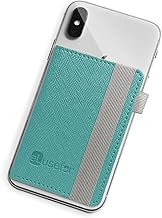 Stick-On Phone Wallet for Back of iPhone or Android Case | 6 Sleeve Credit Card Holder - Pocket for Cards, Money & ID - Built-in Stand - Waterproof Material - Travel, Work & Life-Proof - Turquoise