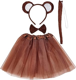 Kids Monkey Costume Tutu Set, Animal Fancy Dress Costume Kit, Monkey Ear Headband Bowtie Tail Bow Tie for Boys Girls Halloween Cosplay Party Decoration