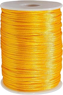 FQTANJU 2mm x 100 Yards Premium Quality Rattail Nylon Satin Cord Roll, Kumihimo Rattail,Chinese Knot, Gold