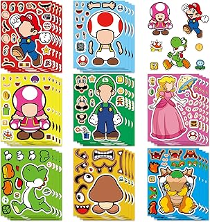 24 Sheets Make Your Own Super Mario Bros. Stickers, Make a Face Sticker, Classic Cartoon Game Decals, Art Craft Party Supplies for Party Decoration, Reward, Decor, Gift Idea (MLA)