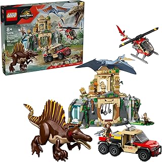 Jurassic World Spinosaurus & Quetzalcoatlus Air Mission - Dinosaur Toy for Kids - Pretend Play Building Toy with Dinosaur Figurines for Girls and Boys, 8+ - Birthday or Any-Time Gift Idea - 76976