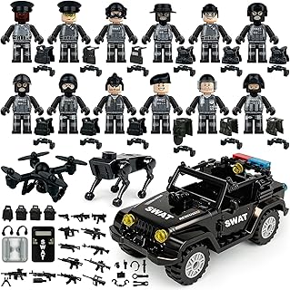 Military Minifigures Set, Mini Figures Toy, MINIFIG People Pack, Army Action Figures Building Blocks with SUV, Robotic Dogs, Kids Gift for Christmas Stockings, Birthday Cake Decorations, Party Favors