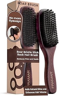 FRAMAR Slick Back Hair Brush Boar Bristles – Slick Back Brush, Smoothing Hair Brush For Women, Boar Bristle Hair Brush For Fine Hair, Slickback Brush For Volume and Shine - Brown Velvet