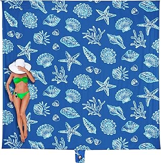 WEKAPO Beach Blanket Waterproof Sandproof Oversized, Extra Large Beach Mat Sand Free, Lightweight & Compact Sand Free Mat with 5 Stakes & 4 Corner Pockets
