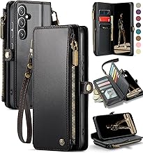 Defencase for Samsung Galaxy S25 FE Case Wallet with RFID Blocking Card Holder for Women and Men, PU Leather Magnetic Snap Flip Zipper Strap Wallet Phone Case for Galaxy S25 FE 5G 6.7", Black