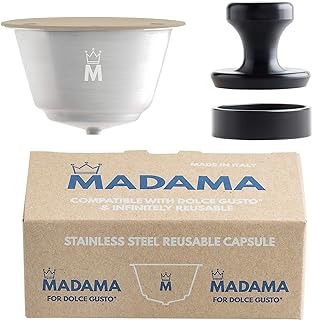 Refillable and Reusable Capsule Compatible with Dolce Gusto. Stainless Steel and Food-grade Silicone. Pack of 1 pod