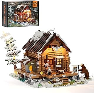 Hunting-Cabin Lighting Building-Bricks Set - Retro Wooden Cabin LED Light Construction Building Model Set 2036 Pcs for Adults and Teen