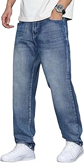 Mens Baggy Wide Leg Jeans Stretch Loose Fit Denim Pants Casual Hip Hop Streetwear