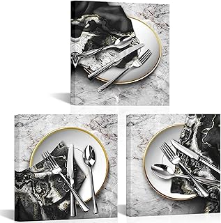 WELMECO Dining Room Wall Art Modern Kitchen Decor Pictures Gray Marble Prints Dining Room Wall Decor Framed Artwork 12"x12"x3 Pieces (Grey)