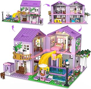 3 in 1 Purple & Pink Girls Summer House Building Set, Seaside Villa Friends Building Toys for Girls Ages 8-12 with LED Light, 1081PCS STEM Birthday for Kids, Compatible with Lego