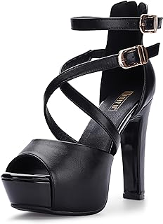 Women's IN5 Charcy Crisscross Strappy Platform High Chunky Heels Peep Toe Pump Party Heeled Sandals