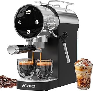 AYCHIRO Semi-Automatic Espresso Machine with Milk Frother, 20 Bar Espresso Coffee Machine, Espresso Maker with Removable Water Tank & Drip Tray, Compact for Home Latte Cappuccino