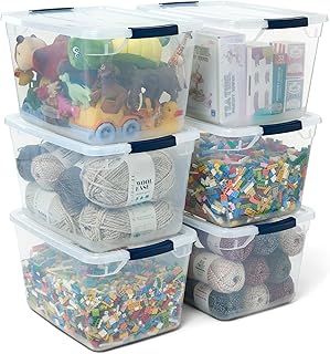Rubbermaid Cleverstore Clear 32 Qt, 6 Pack Stackable Plastic Storage Bins with Lids, Great for Closet and Laundry Storage, Organizing in the Home