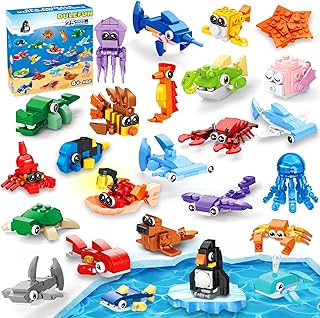 25pcs Building Blocks Bricks Party Favors Toys for Kids Marine Animals Block for Classroom Prizes Birthday Gift Halloween Christmas Valentine Easter Favor for Boy Girl Ages 6+