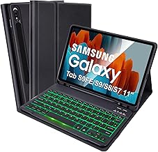 SOPPY Backlit Keyboard Case for Samsung Galaxy Tab S7/S8/S9/S9FE/S10FE 11 inch, 7-Color Backlight, Rechargeable Detachable Wireless Slim Keyboard Case with S Pen Holder, Black