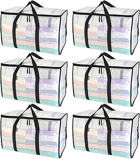 BALEINE 6-Pack Oversized Moving Bags with Reinforced Handles, Heavy-Duty Storage Tote for Clothes, Moving Supplies (Clear, 6-Pack)
