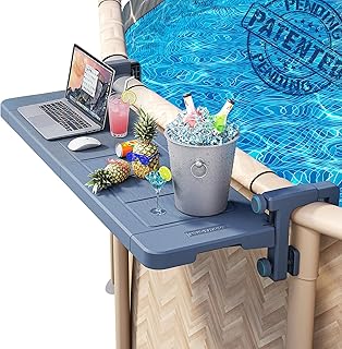 POOLHACKER Poolside Bar, [Original] Swim Up Bar Exclusively for Above-Ground Round Pools. Patio Poolside Table Smart Fold Easy Maintenance, Weather Resistant Stable Tabletop (Phantom Gray)