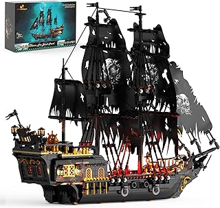 Pirate Ship Building Toys with Lights, Pearl Pirate Ship Model Boat Kit 40002, Black Ship Toy Building Sets for Adult Teens 14+, Home Office Decor Valentines Gifts(1713 PCS) New Upgrade