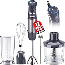 Mueller Multistick 5-in-1 Immersion Blender Handheld,12 Speed Hand Mixer-Turbo Boost,Heaviest Duty Copper Motor,Titanium reinforced Blades Hand Blender,Milk Frother Wand,Whisk,Beaker,Chopper,Grey