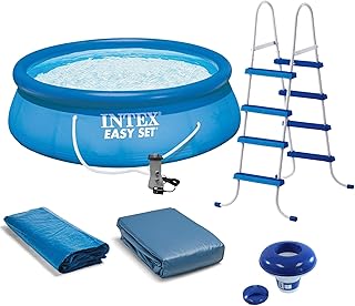 INTEX Easy Set Inflatable Swimming Pool Set: 15ft x 48in – with 1000 GPH Cartridge Filter Pump and Hydrotools Chlorine Dispenser – Easy Assembly