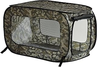 Beatrice Home Fashions Portable, Collapsible, Pop Up Kennel Travel Cat and Dog Crate, 32.5" L x 19.5" W x 19.5" H, Camo Green
