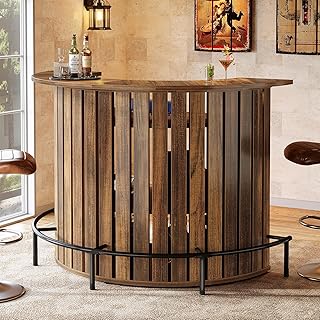 Tribesigns 4-Tier Bar Table, 47.24" Mini Home Bar Table with Footrest, Arc-Shaped Modern Bar Cabinet for Home, Living Room, Rustic Brown