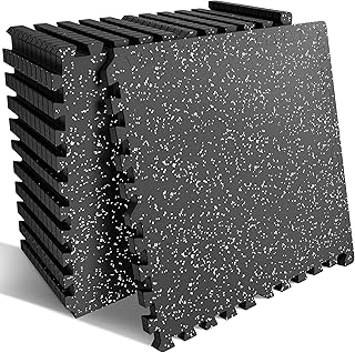PRAISUN 0.6" Thicker Rubber Top Gym Flooring for Home Gym, 12 Pcs 48 Sq Ft Workout Mats, Exercise Mat, Interlocking Rubber Floor Mats with High Density EVA Foam for Garage, 24 x 24in, Black/Grey
