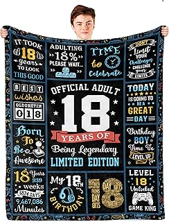 18 Year Old Boy Birthday Gifts, 18th Birthday Gift for Boys, Gift for 18 Year Old Boy, 18th Bday Decorations, Present Ideas Eighteen Year-Old Throw Blanket 60x50in