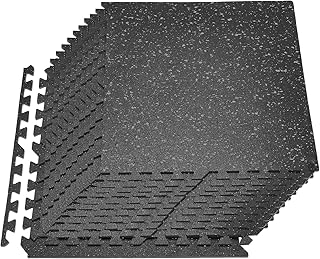 VEVOR 0.4Inch 96sq.ft 24 Tiles Gym Flooring for Home Gym, Rubber Top with High Density EVA Foam, 24 x 24In Gym Floor Exercise Equipment Mats, Interlocking Gym Mats, Puzzle Workout Mats, Black & Gray