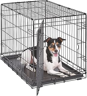 MidWest Homes for Pets 30-Inch iCrate for Medium Breeds, 21-40 lbs, Single Door Folding Dog Crate with Divider Panel, Leak-Proof Tray & Secure Latch, Portable, Durable & Easy to Assemble