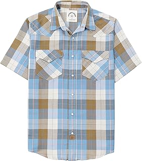 Mens Pearl Snap Shirts Short Sleeve Western Plaid Casual Button Up Shirts with Pockets
