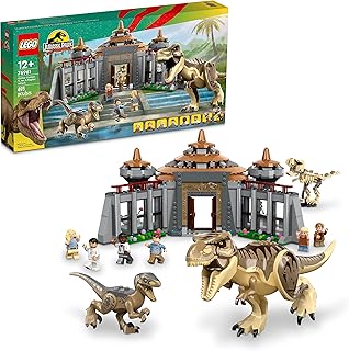 Jurassic Park Visitor Center: T. rex & Raptor Attack 76961 Buildable Dinosaur Toy; Gift for Teens and Kids Aged 12 and Up, Including a Dino Skeleton Figure, 6 Minifigures and More