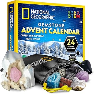 NATIONAL GEOGRAPHIC 2026 Gemstone Advent Calendar - Countdown Calendar for Kids with 24 Gems to Open Each Day, Complete Rock Collection with Mini Gemstone Dig Kit