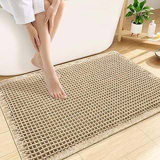 Smiry Waffle Bath Mat 30x20, Extra Soft Absorbent Bathroom Rugs, Non Slip Machine Washable Quick Dry Bath Rugs for Bathroom Floor, Tub, Shower, Home Decor Accessories, Brown