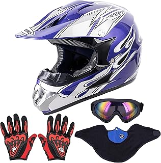 OUMURS Adult Motocross Dirt Bike Helmet with Goggles, Gloves & Mask Dirt Bike ATV Helmet for Unisex-Adult Men Women Adjustable Sun Visor DOT/FMVSS-218 Off-Road Motorcycle Helmet UTV Helmet Downhill