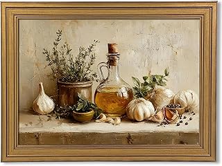NALEPS Vintage Gold Framed Rustic Kitchen Wall Art, Antique Still Life Canvas Painting Picture, Farmhouse Culinary Decor for Dining Room, Kitchen, Damage-Free Ready to Hang, 12x16 in