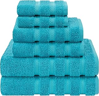 Luxury 6 Piece Towel Set, 2 Bath Towels 2 Hand Towel 2 Washcloths, 600 GSM 100% Cotton Turkish Towels for Bathroom, Aqua Blue Towel Sets